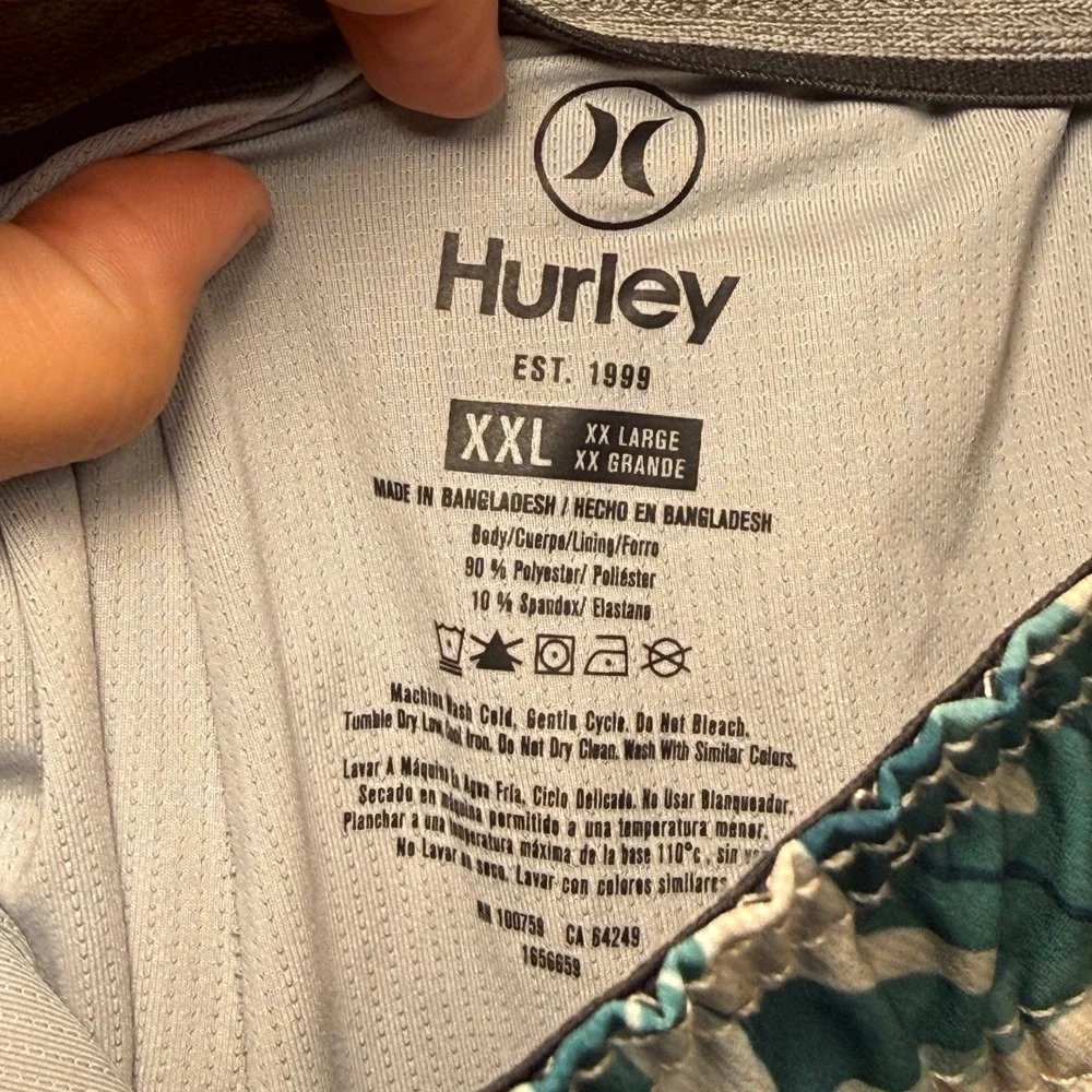 Hurley Tropical Palm Leaf Print Swim Trunks Teal Cream Board Shorts Men's XXL