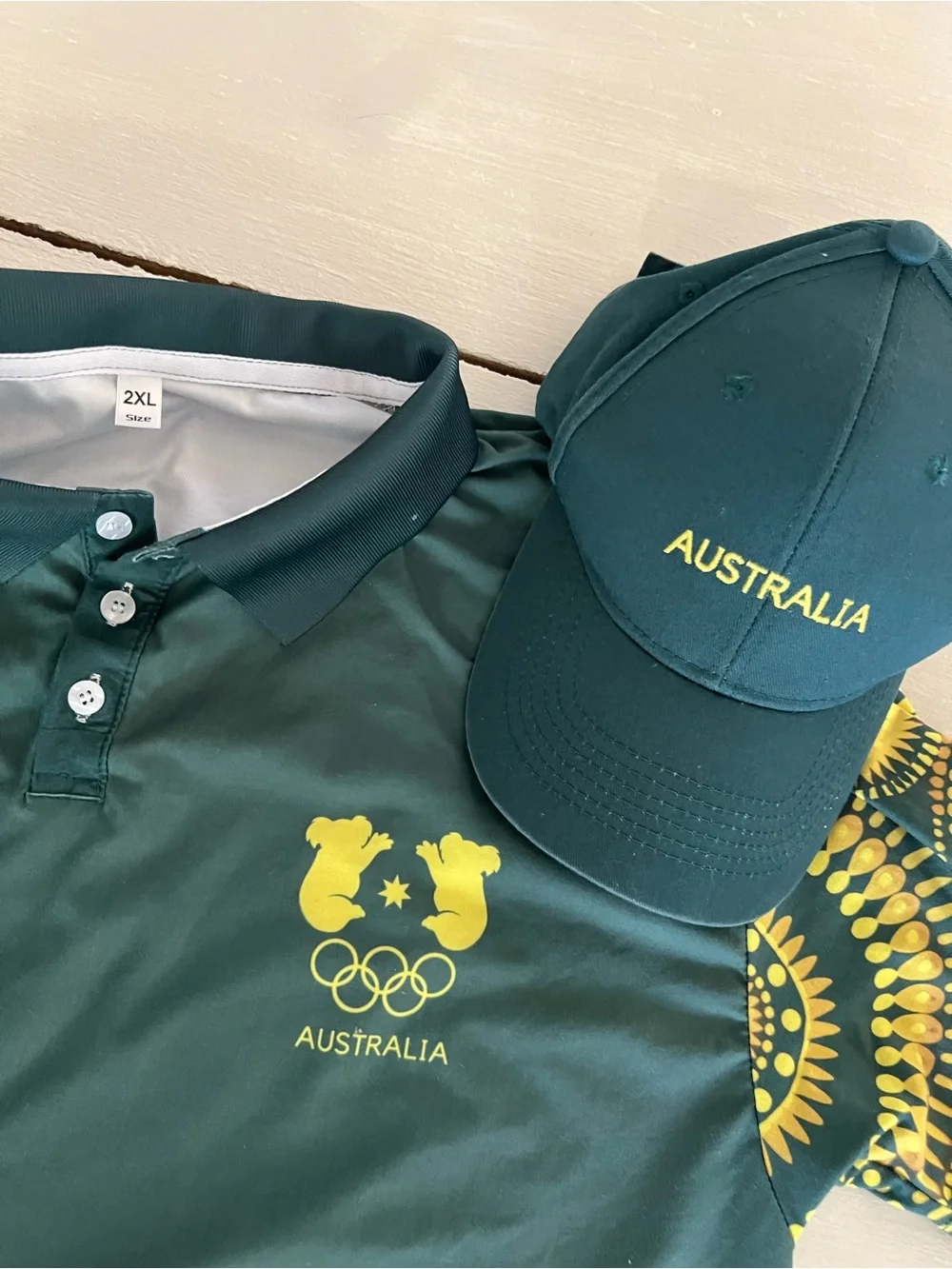 Australia Kids Green & Yellow Polo Shirt with Matching Shorts kids XL