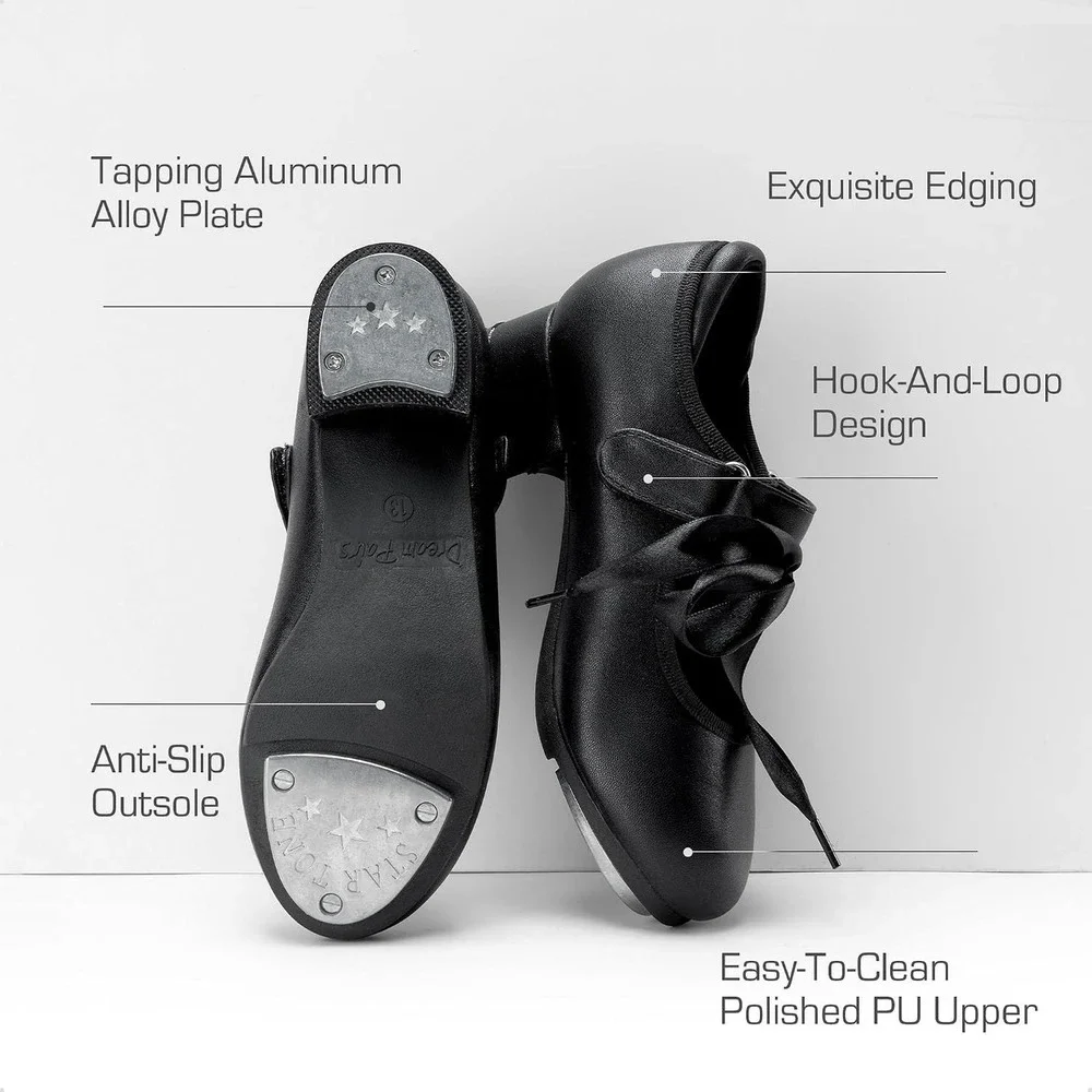 Dream Pairs Tap Shoes Size 1 Black Mary Jane Ribbon Dance Star Tone Excellent