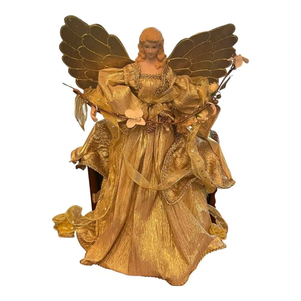 Angel Christmas Tree Topper 18” Big Holiday Time Golden Home Decor