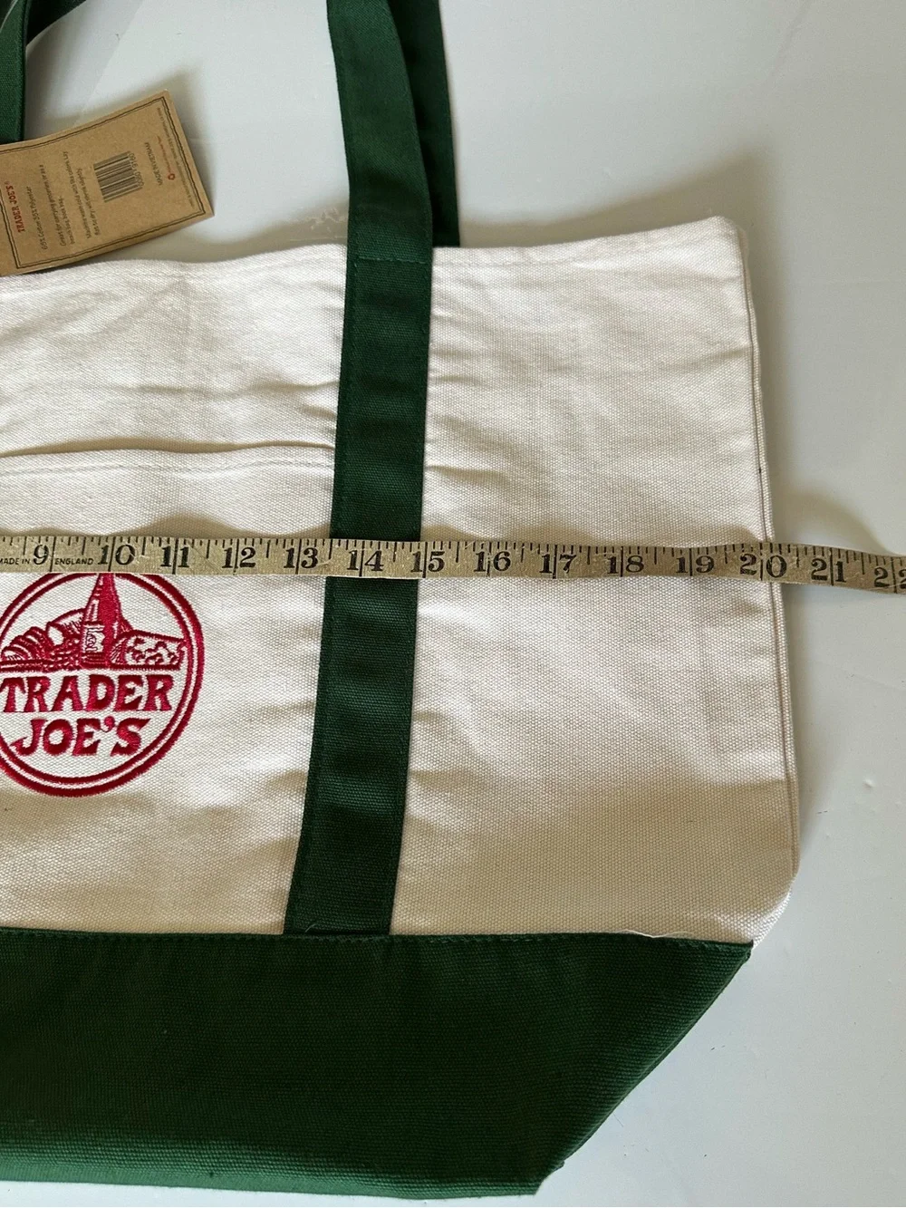 NWT Trader Joe's Limited Edition Large Canvas Tote Bag Green Cream