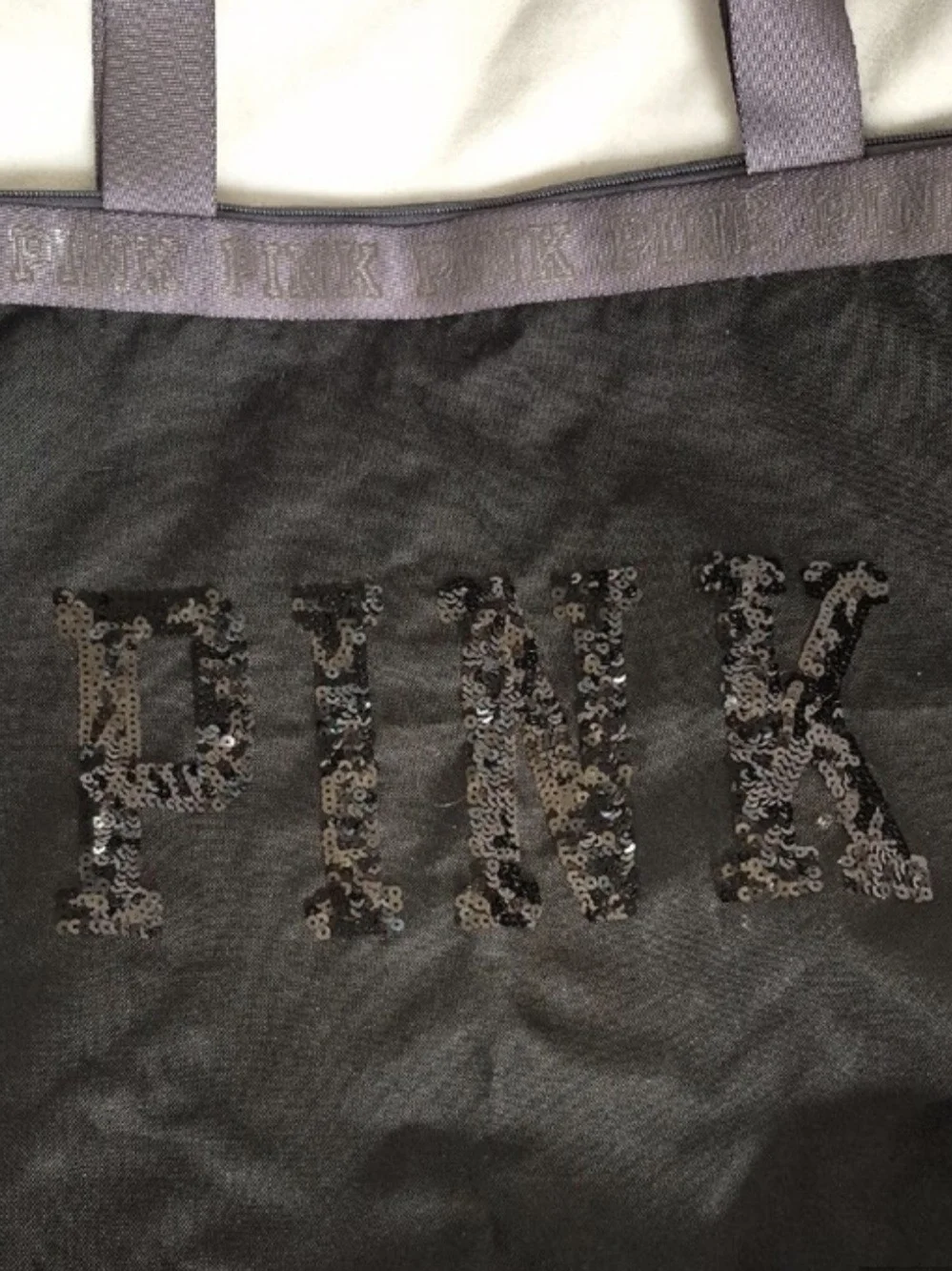 PINK Victoria's Secret Black Tote with Lavender Trim and Sequin Logo