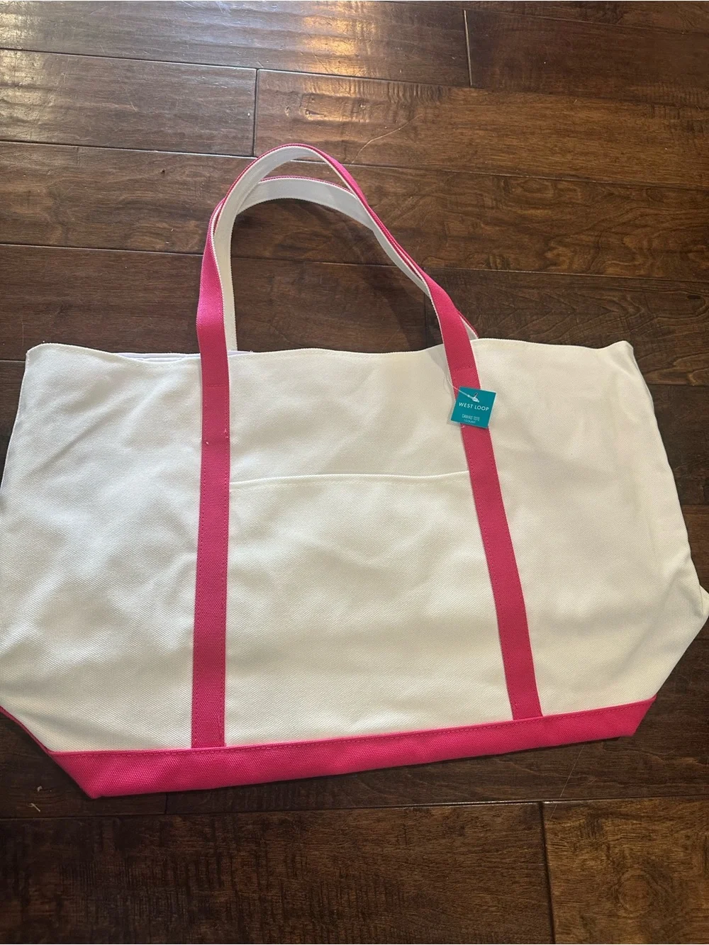 White Canvas Tote with Pink Trim and Straps