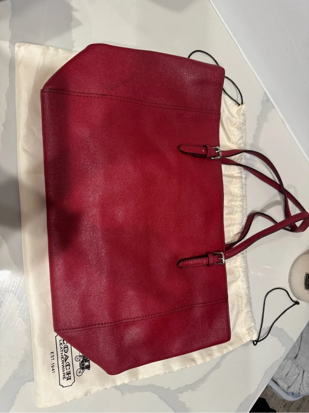 Coach Red Leather Double-Handle Tote with Hangtag