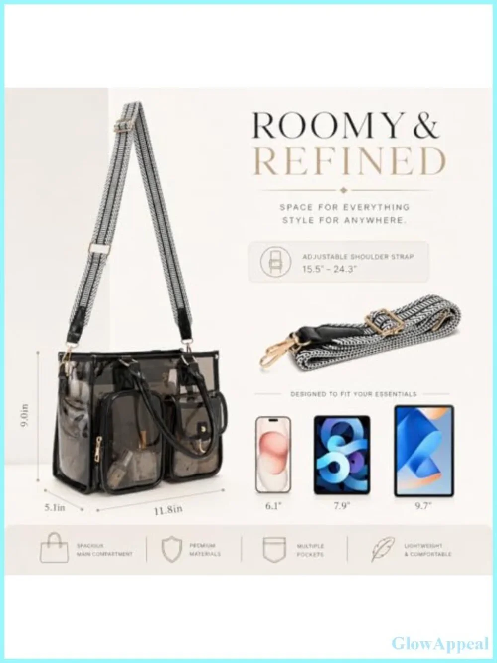 Clear PVC Stadium Approved Tote Bag Waterproof 12x12x6
