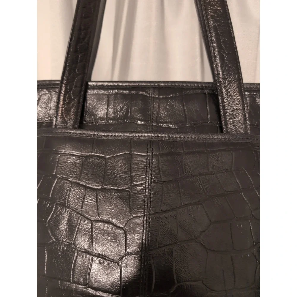 Brighton Black Leather‎ Alligator Embossed Tote Handbag Silver Hardware