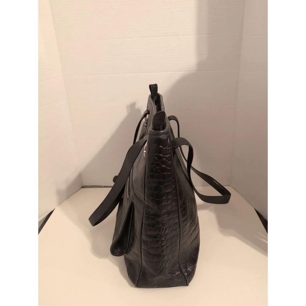 Brighton Black Leather‎ Alligator Embossed Tote Handbag Silver Hardware