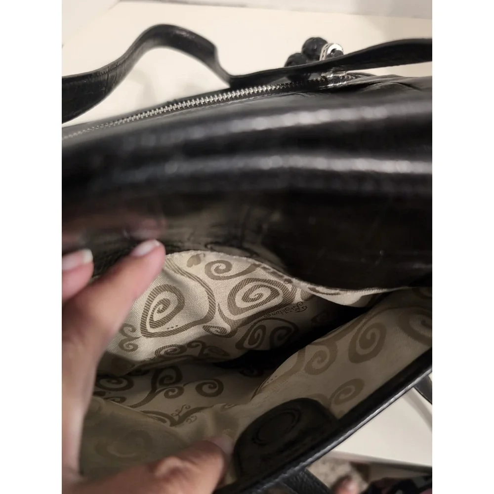 Brighton Black Leather‎ Alligator Embossed Tote Handbag Silver Hardware