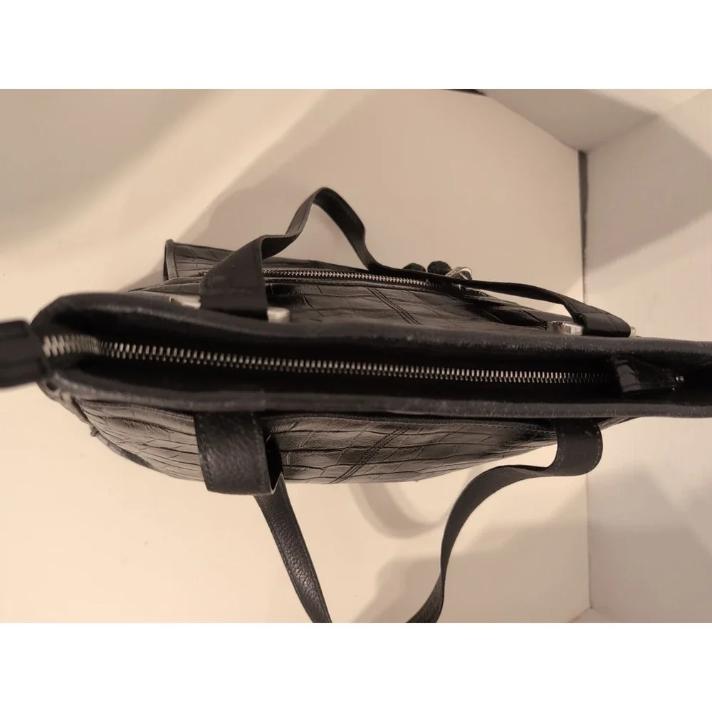 Brighton Black Leather‎ Alligator Embossed Tote Handbag Silver Hardware