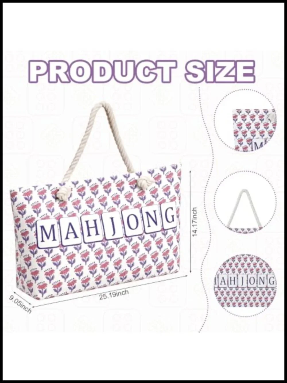 3-Piece Mahjong Storage Set - Canvas Tote, Tile Bag, Drawstring Sleeve