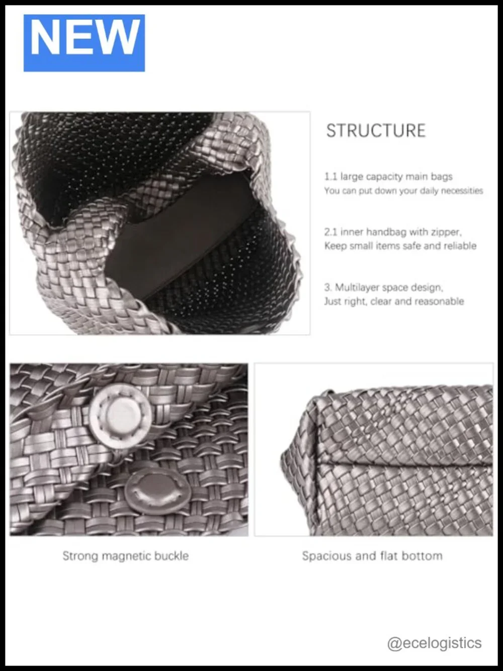 Woven Tote Bag for Women Vegan Leather Handmade Shoulder Purse