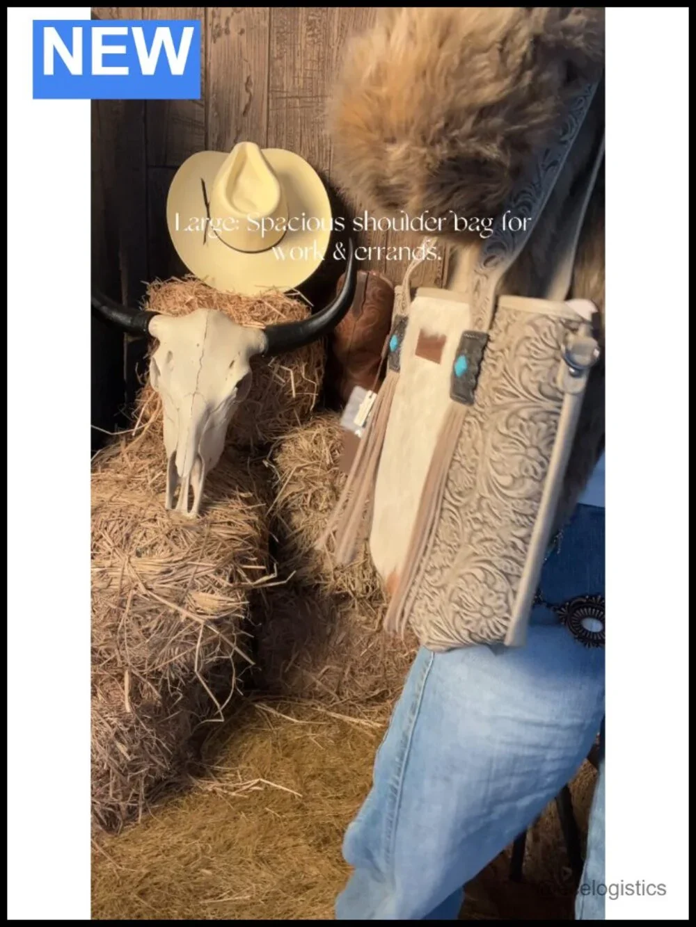 Western Tote Bag Genuine Hair-on Cowhide Leather Turquoise Concho