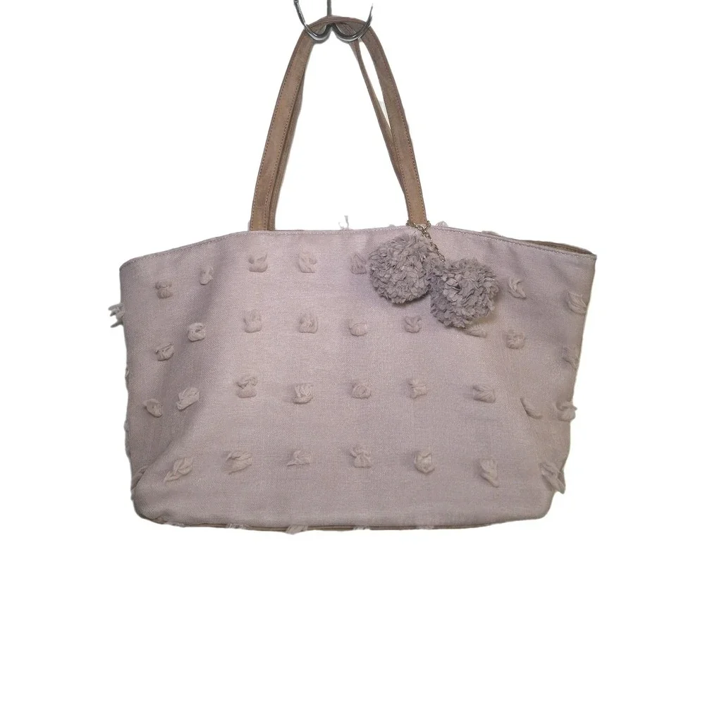 Deux Lux Women's Handbag Tote Blush Pink Boho Preppy Chic Pom Pom