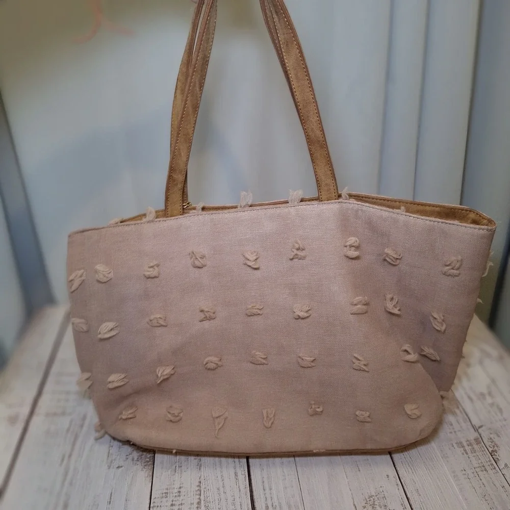 Deux Lux Women's Handbag Tote Blush Pink Boho Preppy Chic Pom Pom