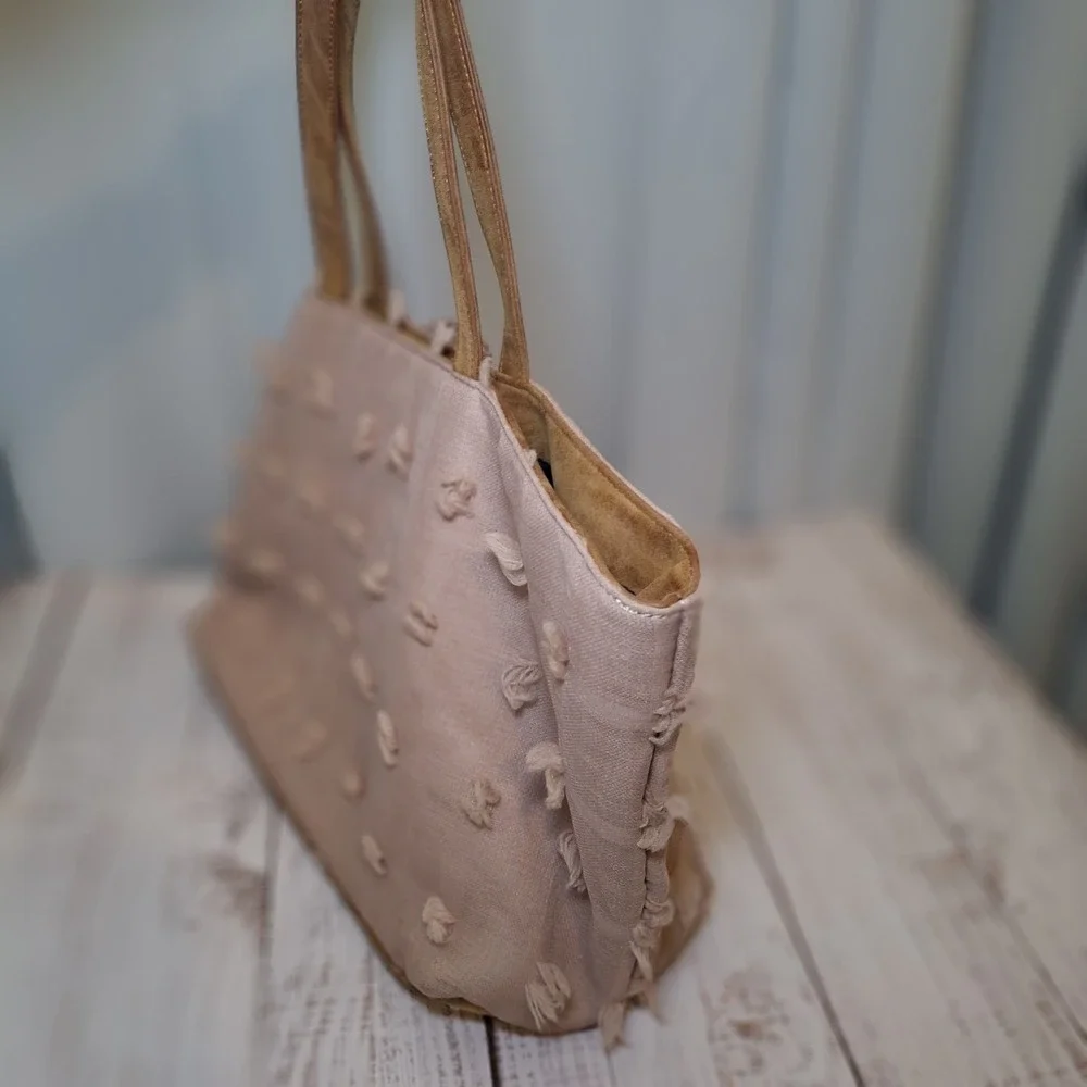 Deux Lux Women's Handbag Tote Blush Pink Boho Preppy Chic Pom Pom