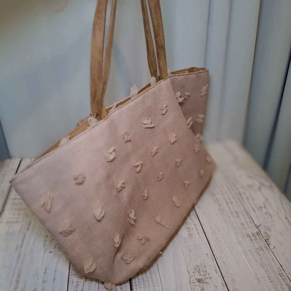 Deux Lux Women's Handbag Tote Blush Pink Boho Preppy Chic Pom Pom