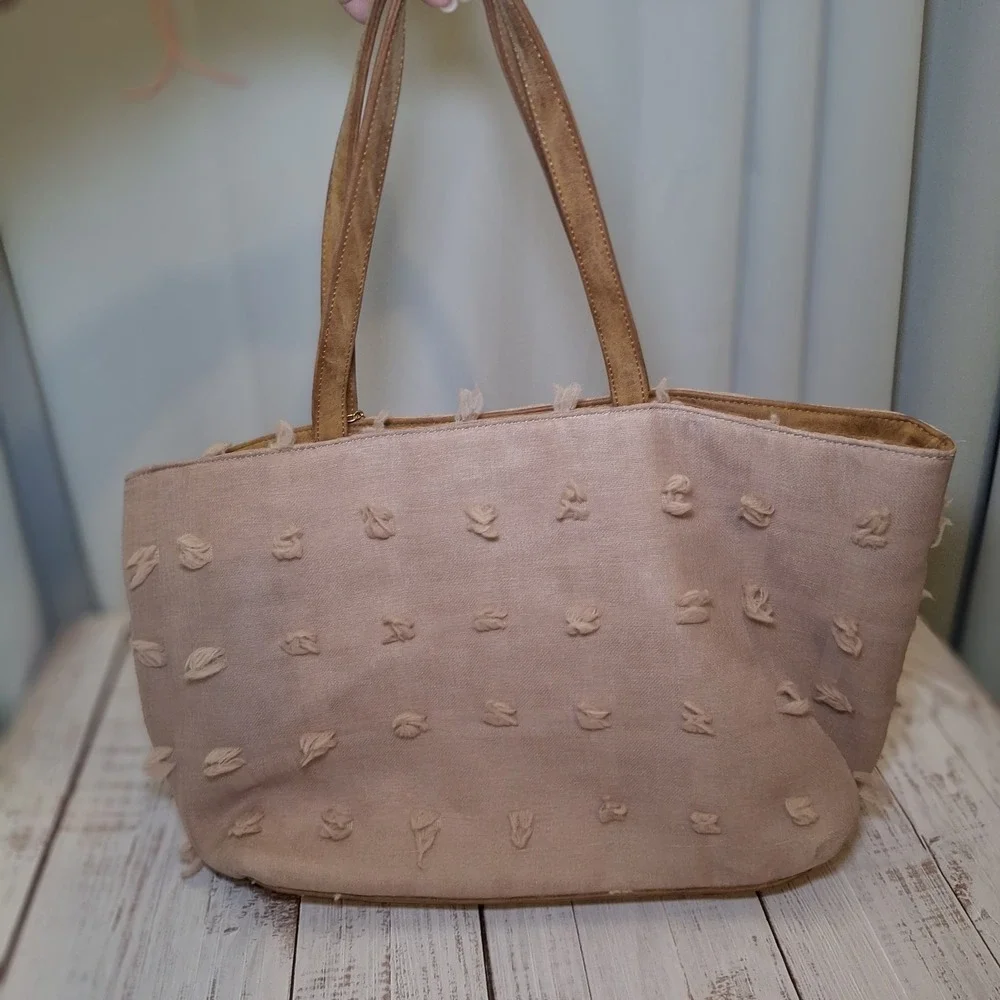 Deux Lux Women's Handbag Tote Blush Pink Boho Preppy Chic Pom Pom