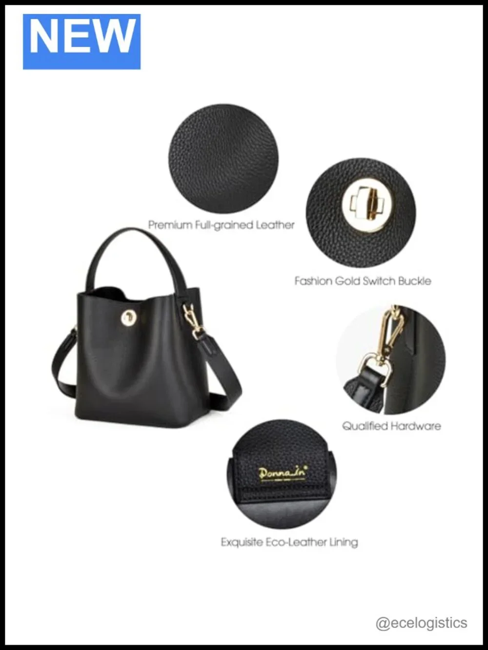 Genuine Leather Bucket Tote Bag for Women Adjustable Strap