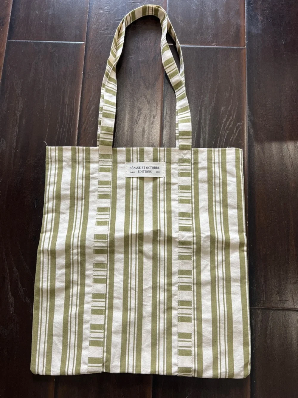 Sézane Green Striped Tote