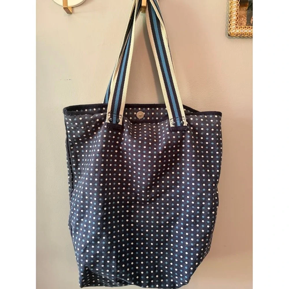 American Eagle Outfitters AE Everyday Tote Navy‎ Blue Polka Dot Canvas Bag F0211