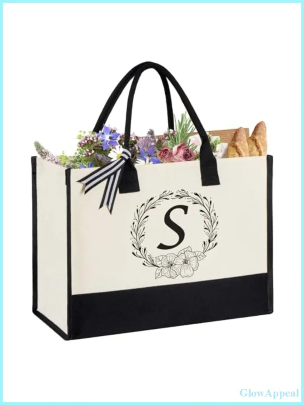 Personalized Initial Canvas Tote Bag for Women - Extra Large Beach Shoulder