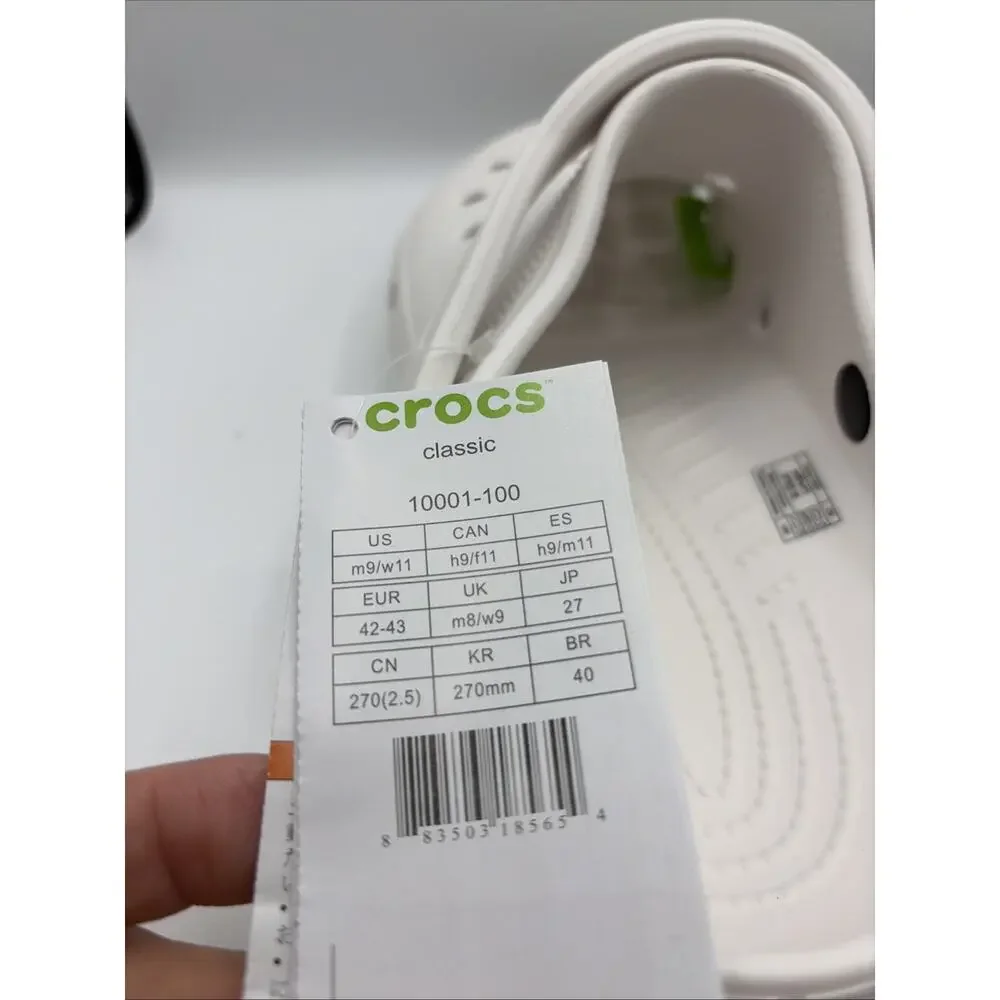 Crocs Men's Classic Clog Authentic Shoe Style 10001 Sz US M9 W11 EU 43 NWT White