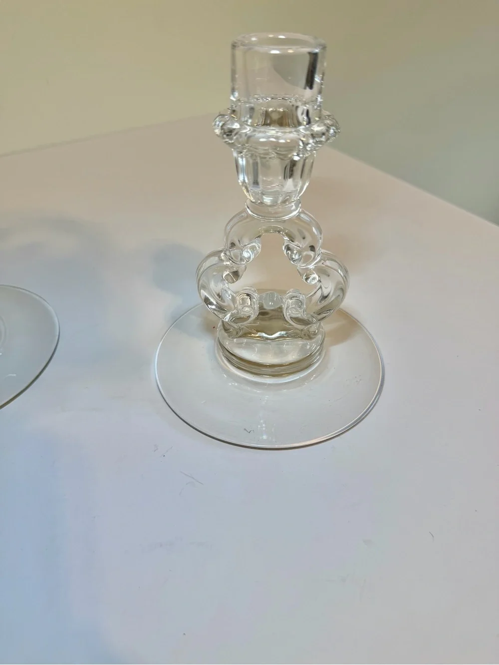 Vintage Clear Glass Keyhole Candlesticks, Pair by Cambridge Glass
