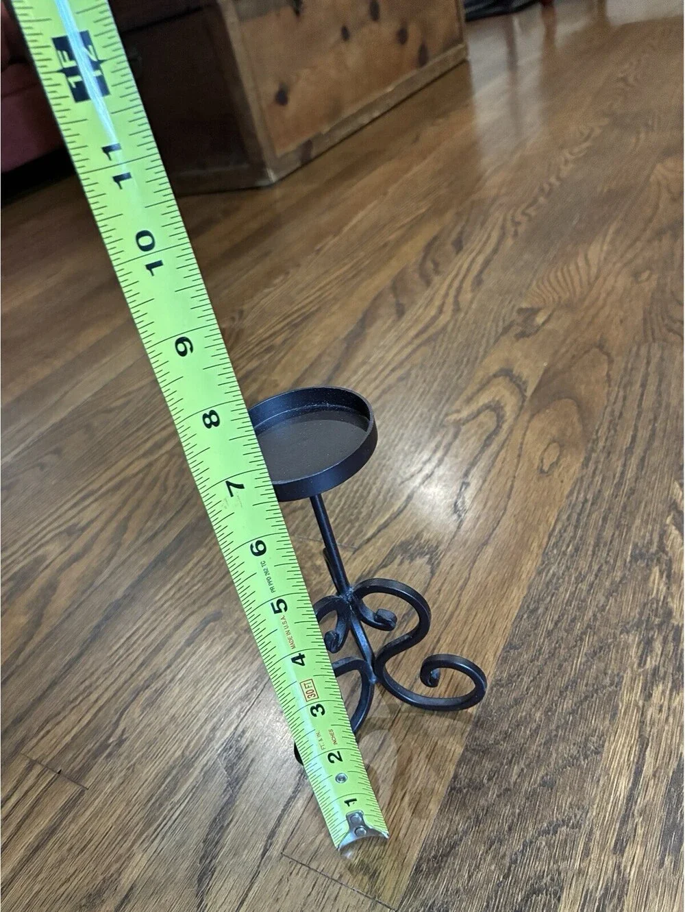 Black Metal Scroll Freestanding Round Candle Holder Stand 8 in Tall, 1 Pack