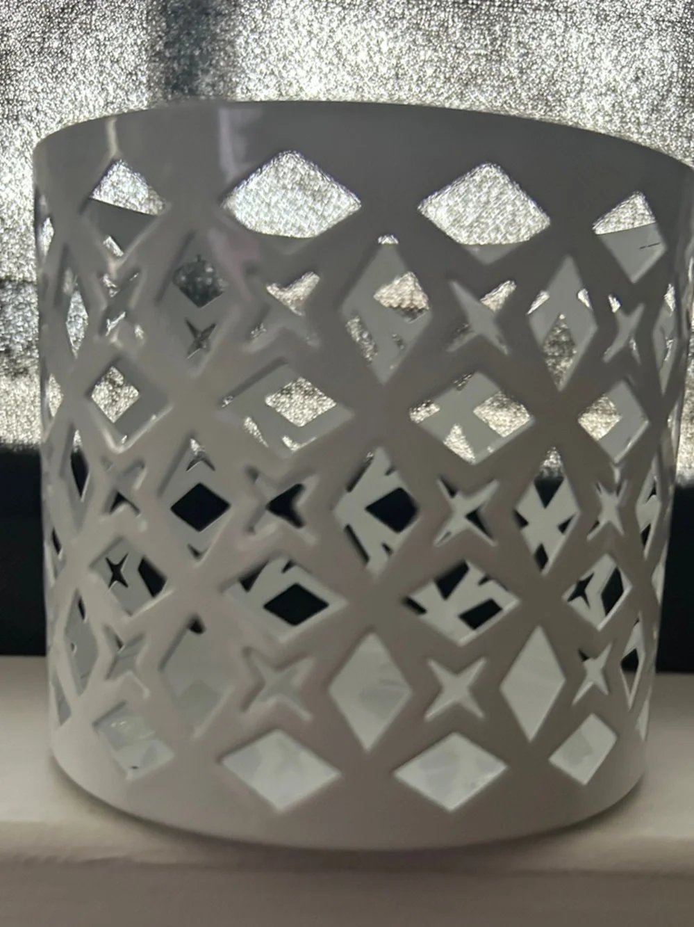 White Lattice Cutout Candle Holder