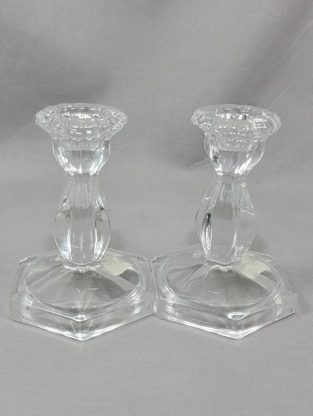Fitz and Floyd Candlestick Peg Cup Holders Clear Glass Set of 2 Decorative