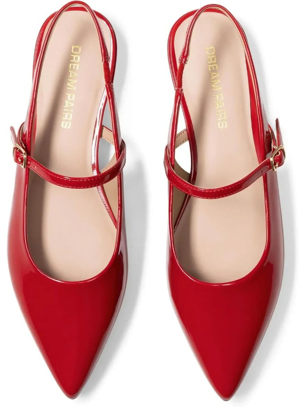 Dream Pairs Women's Red Pointed Toe Slingback Dressy Mary Jane Ballet Flats