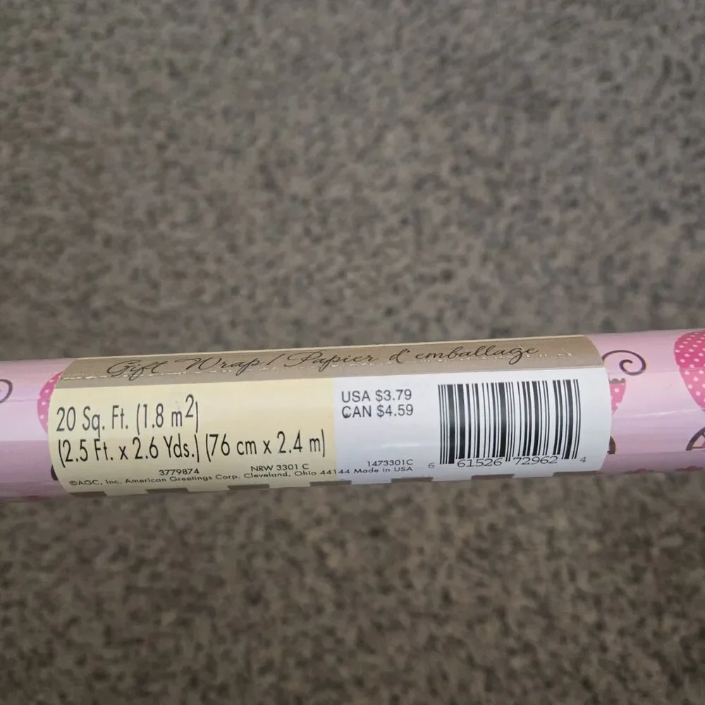 VTG American Greetings Wrapping Paper Roll '97 Baby Shower Girl Pink NOS 20 Sqft