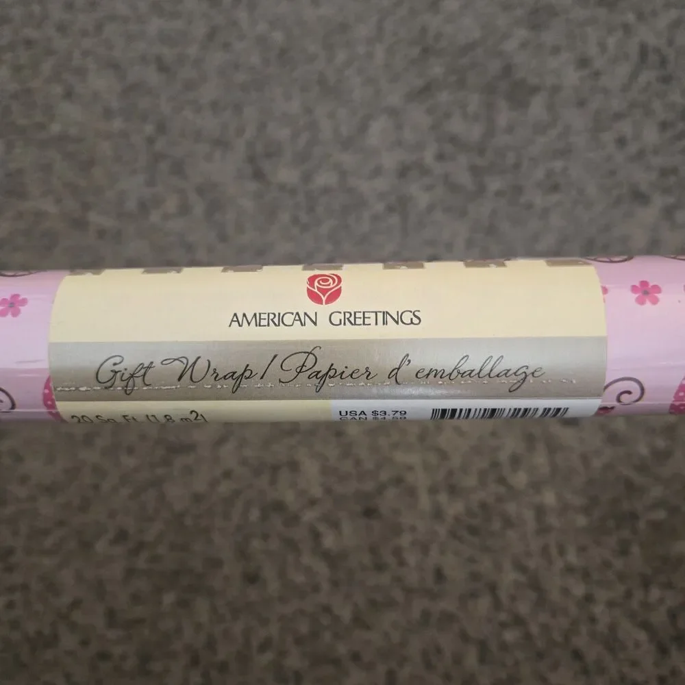 VTG American Greetings Wrapping Paper Roll '97 Baby Shower Girl Pink NOS 20 Sqft