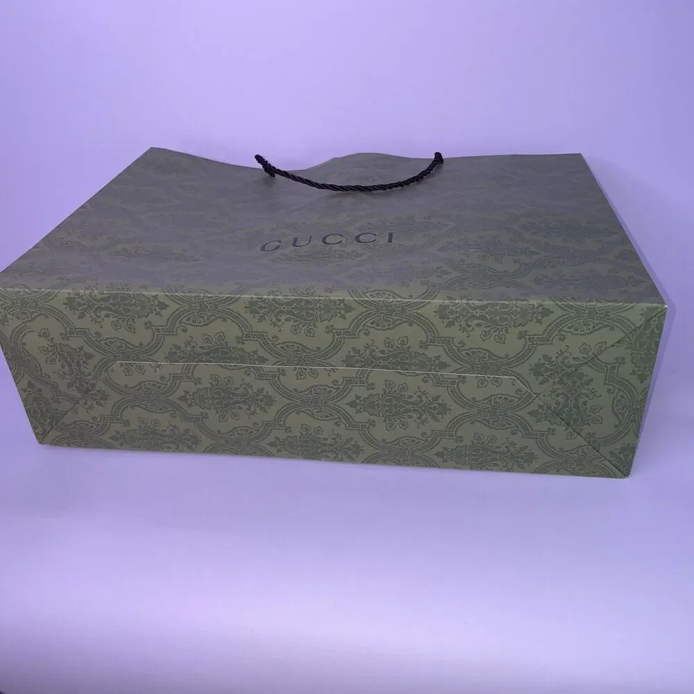 Gucci Green Equilibrium Paper Shopping Gift Bag Wrapping Holiday Logo Handles