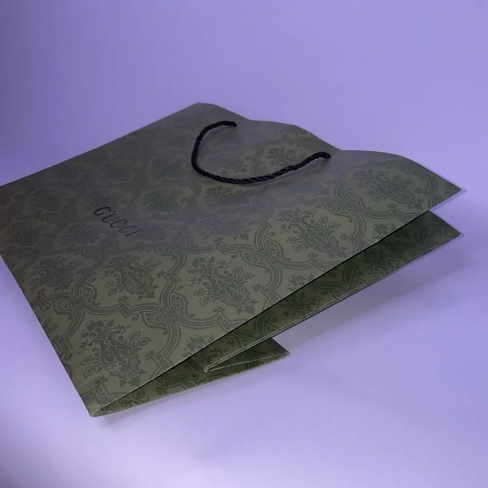 Gucci Green Equilibrium Paper Shopping Gift Bag Wrapping Holiday Logo Handles