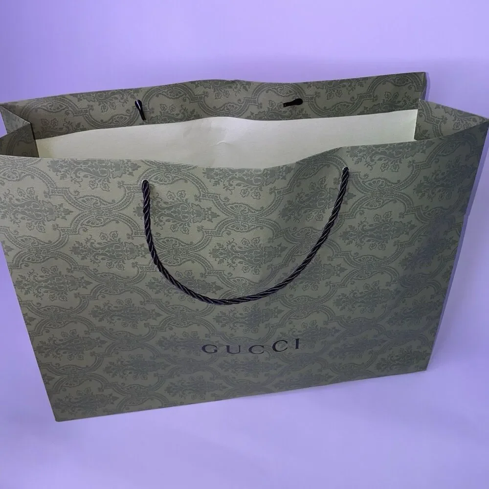 Gucci Green Equilibrium Paper Shopping Gift Bag Wrapping Holiday Logo Handles