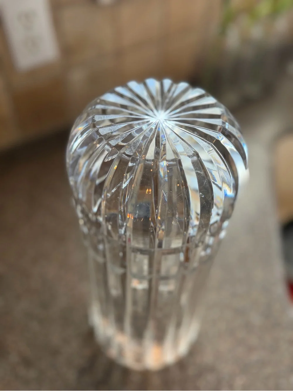 Tall Cut Crystal Glass Vase Starburst Base 12” Heavy Statement Vase