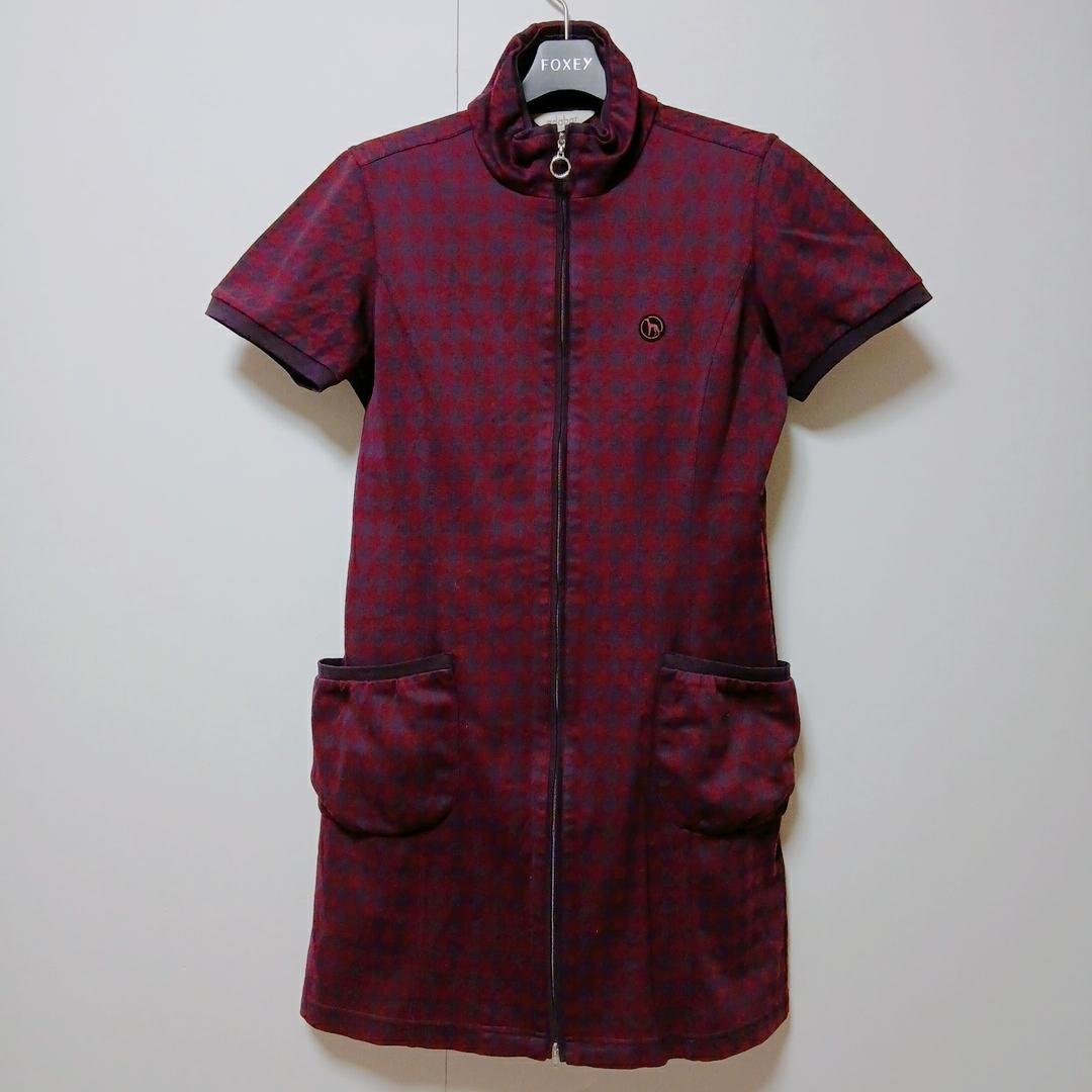 Adabat Houndstooth Full Zip Golf Dress, Bordeaux, M Size, Popular