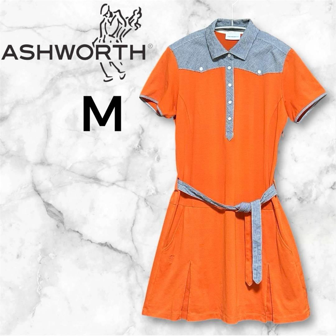 ASHWORTH Ashworth Golf Short Sleeve One-Piece Polo Shirt Check Cotton