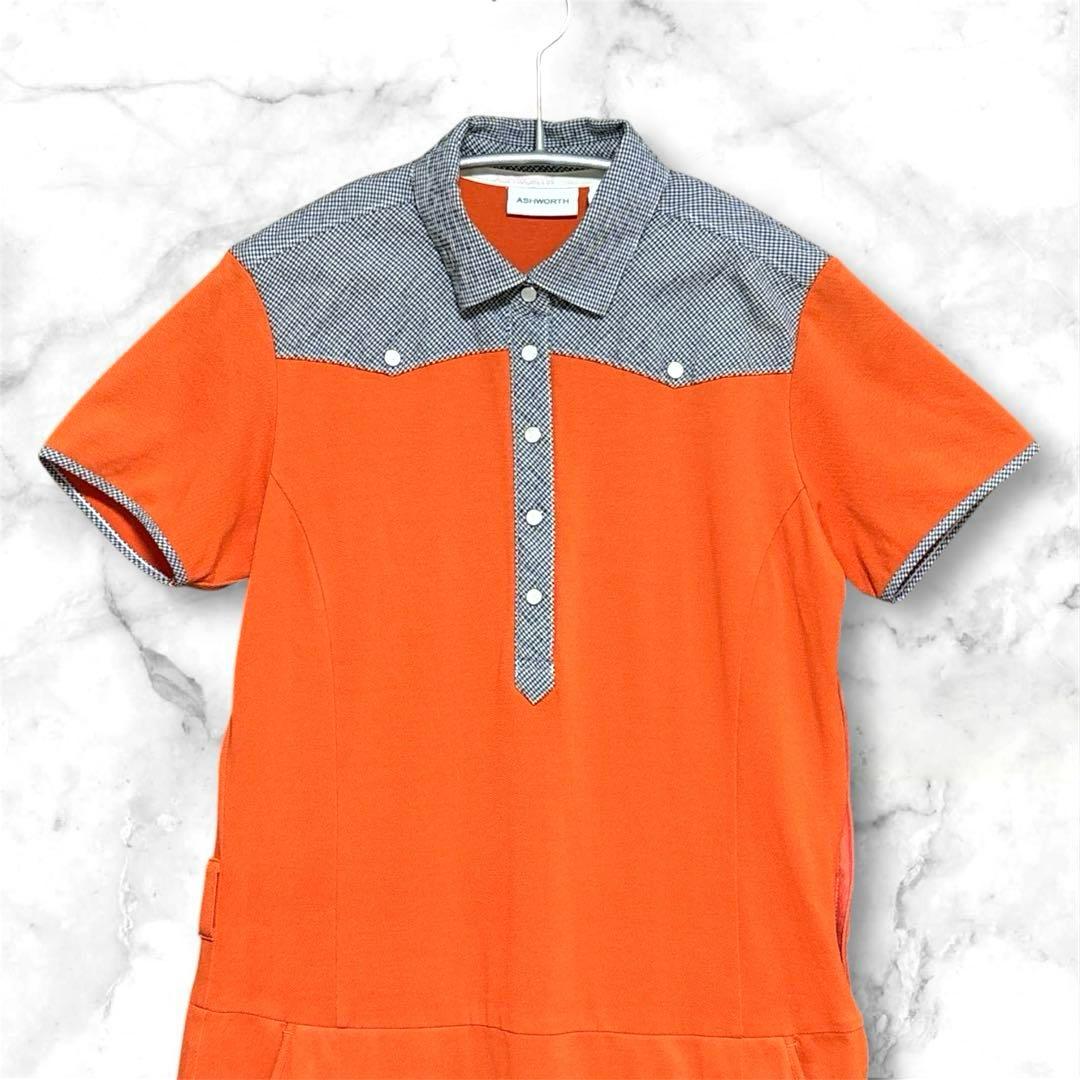 ASHWORTH Ashworth Golf Short Sleeve One-Piece Polo Shirt Check Cotton