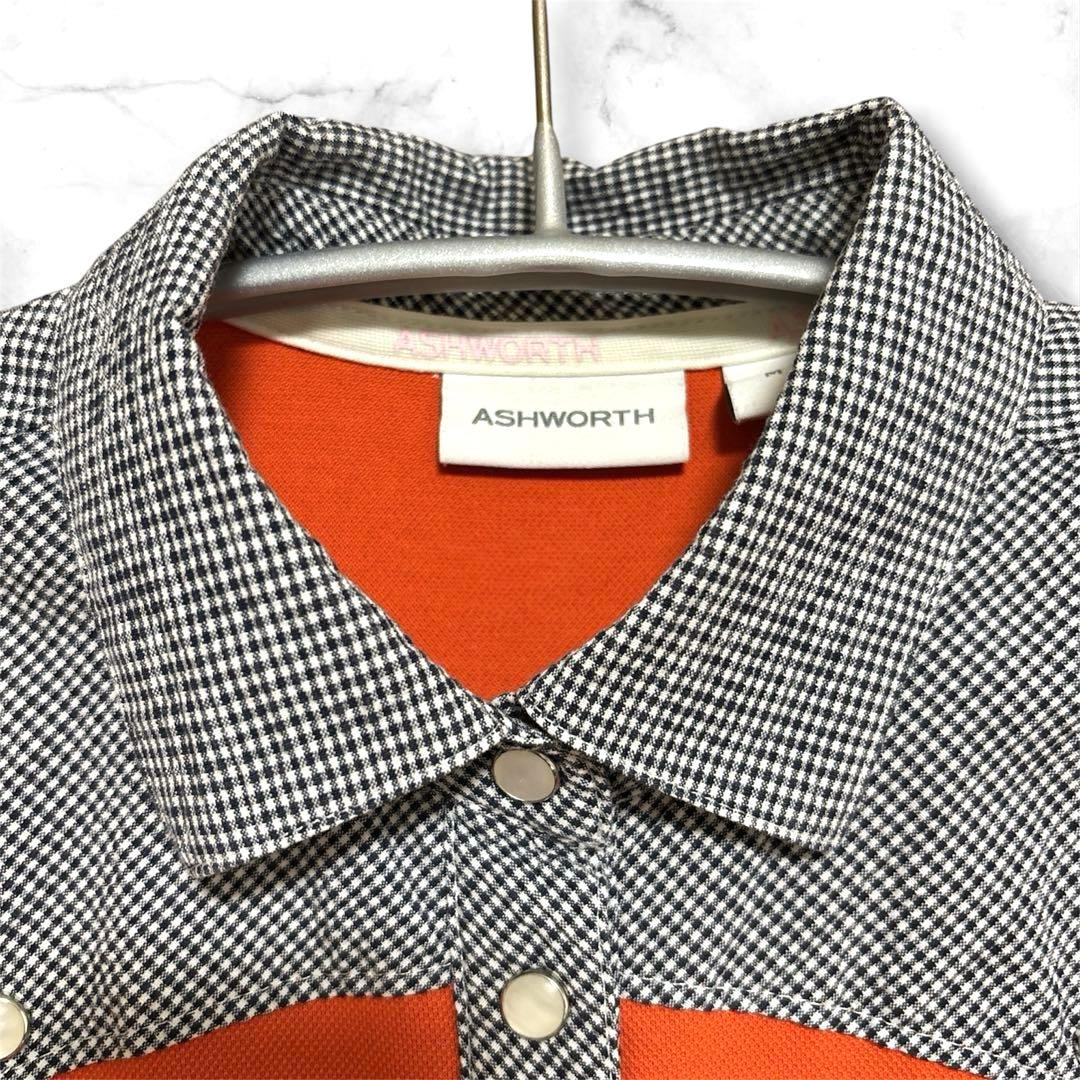 ASHWORTH Ashworth Golf Short Sleeve One-Piece Polo Shirt Check Cotton
